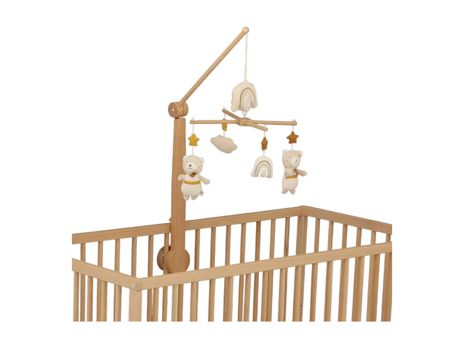 Mobile musical en bois avec jouets en coton PETIT SOLEIL - Sauthon