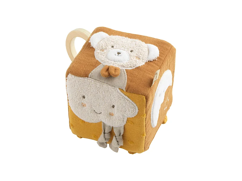 Cube d'activités bébé en coton bio PETIT SOLEIL - Sauthon