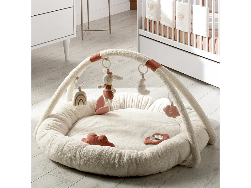 Tapis d'éveil rond en bouclette coton bio PETIT COEUR - Sauthon