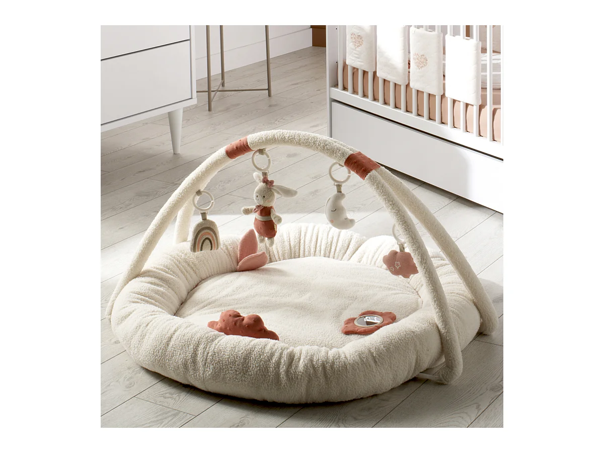Tapis d'éveil rond en bouclette coton bio PETIT COEUR - Sauthon