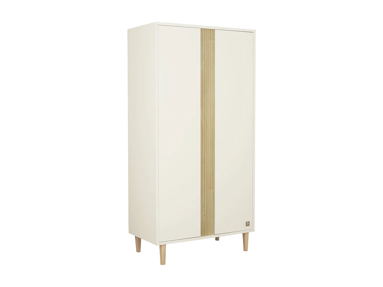 Armoire 2 portes avec détail imitation bois texturé et pieds bois PALOMA - Sauthon