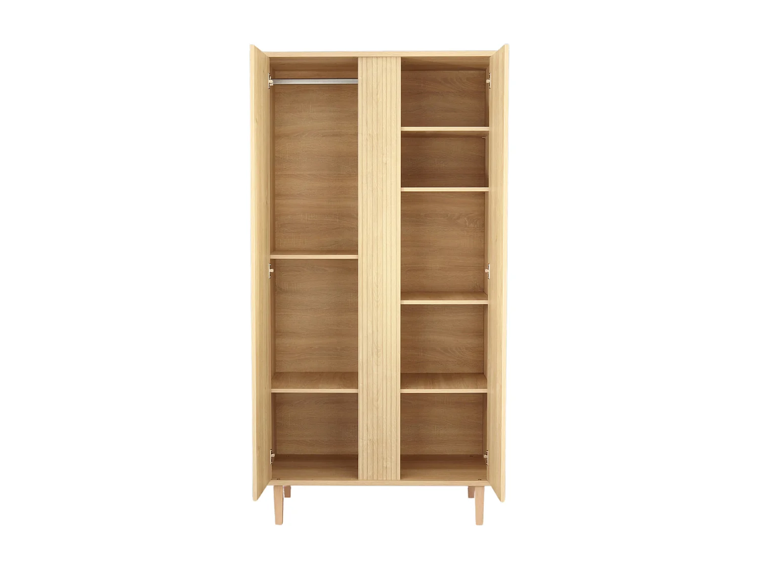 Armario de 2 puertas con detalle de imitación de madera texturizada y patas de madera