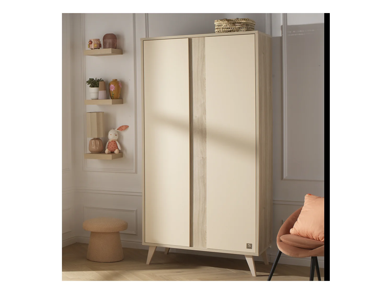 Armoire bébé 2 portes avec pieds bois MELINEE - Sauthon