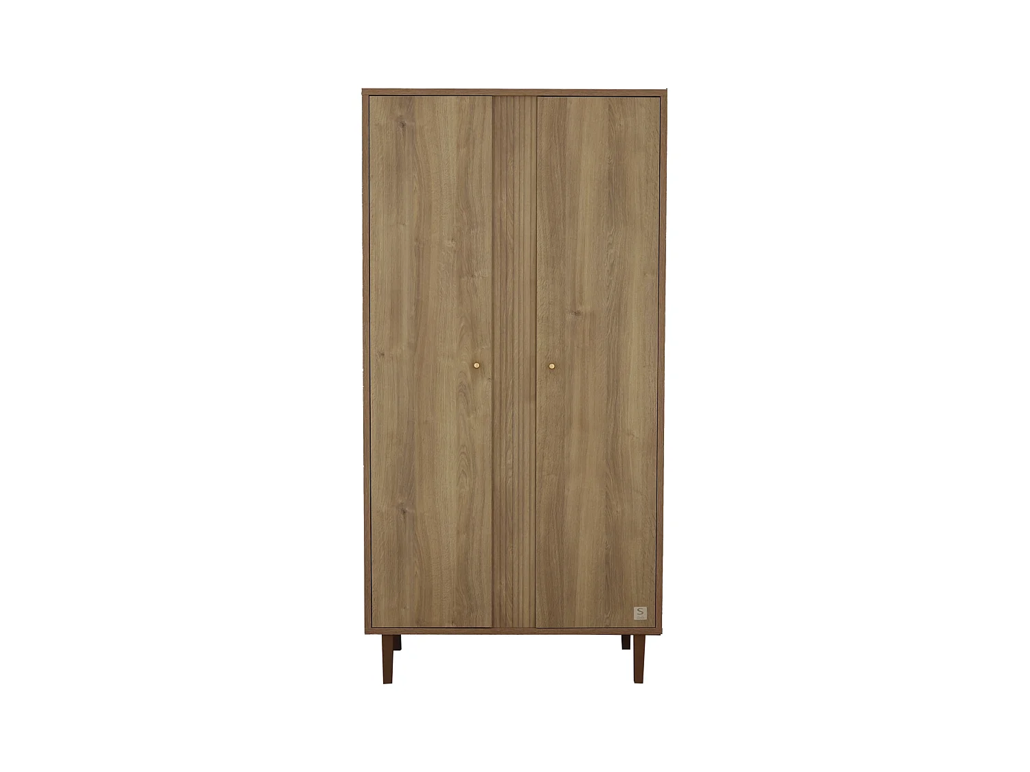 Armario de 2 puertas con detalle de imitación de madera texturizada y patas de madera