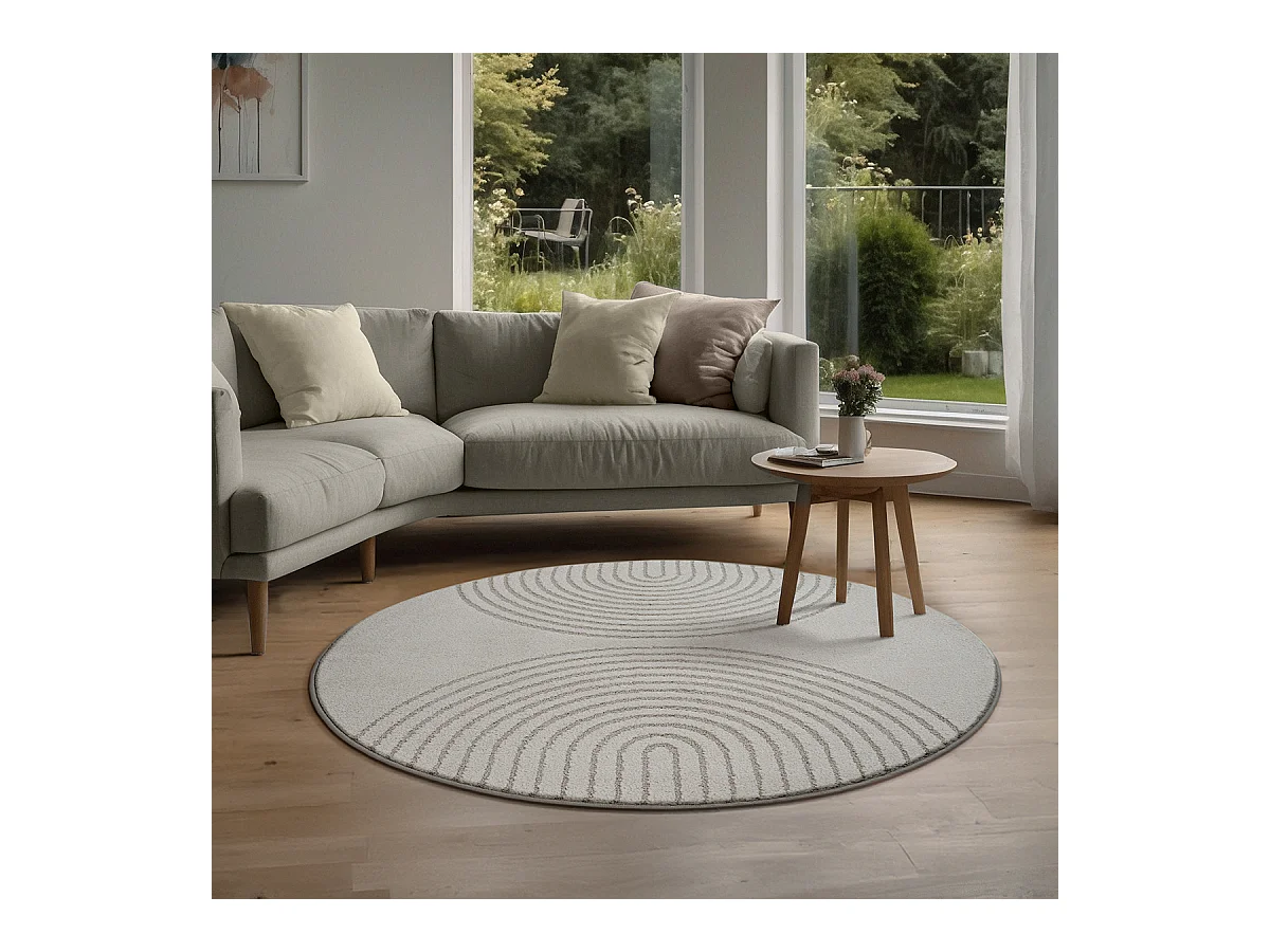Tapis Elisa design géométrique, Gris, 120 cm, Rond