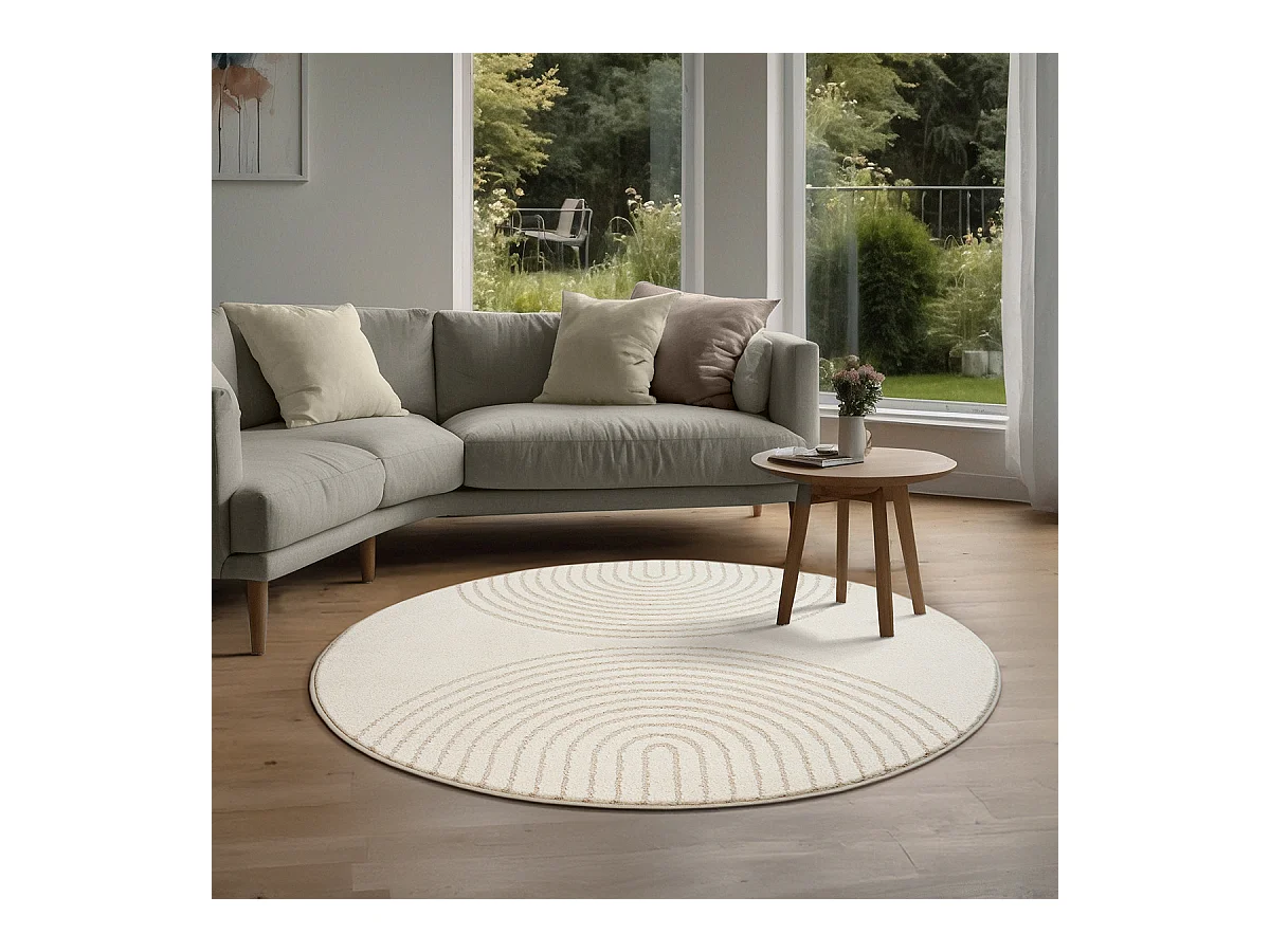 Tapis Elisa design géométrique, Crème, 120 cm, Rond