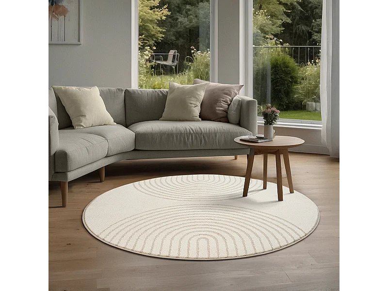 Tapis Elisa design géométrique, Crème, 120 cm, Rond