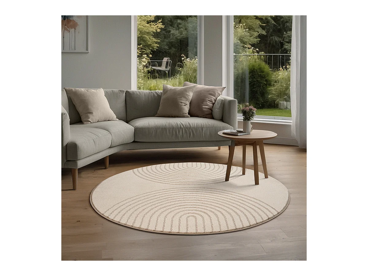 Tapis Elisa design géométrique, Beige, 120 cm, Rond