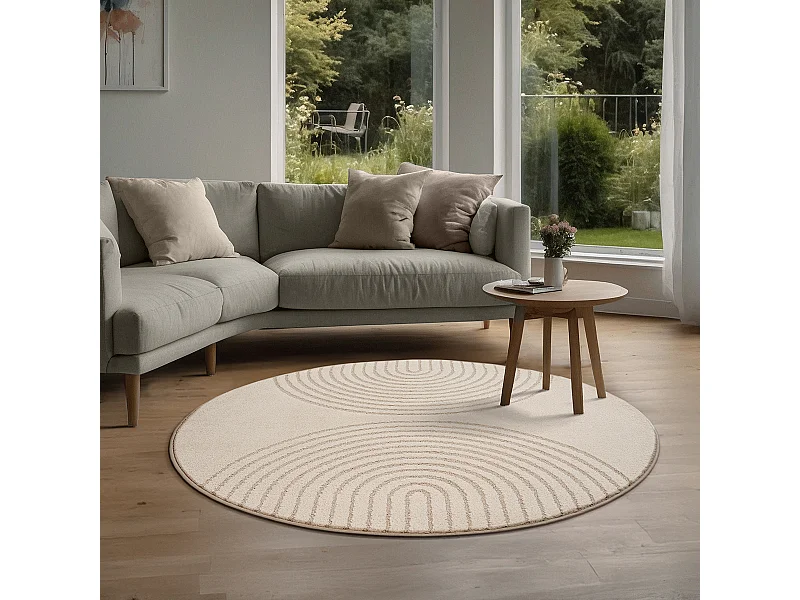 Tapis Elisa design géométrique, Beige, 120 cm, Rond