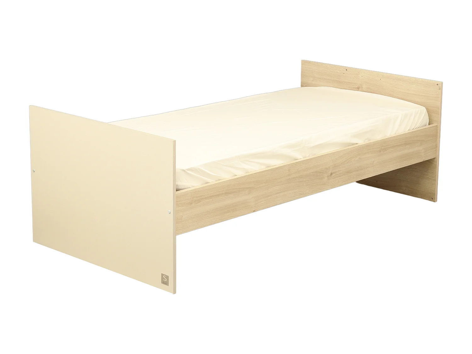 Lettino 120x60 evolutivo in 90x190 con testate in pannelli effetto legno