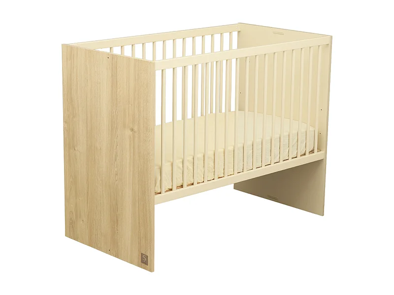 Lit bébé 120x60 évolutif en 90x190 avec têtes panneaux imitation bois MELINEE - Sauthon