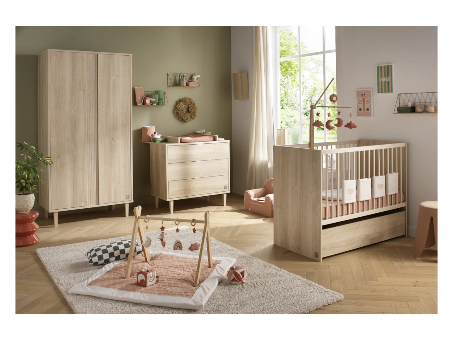 Lit bébé 120x60 à barreaux avec têtes en panneaux PALOMA - Sauthon