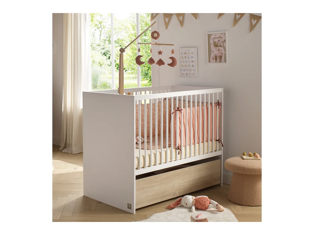 Lit bébé 120x60 à barreaux avec têtes en panneaux PALOMA - Sauthon