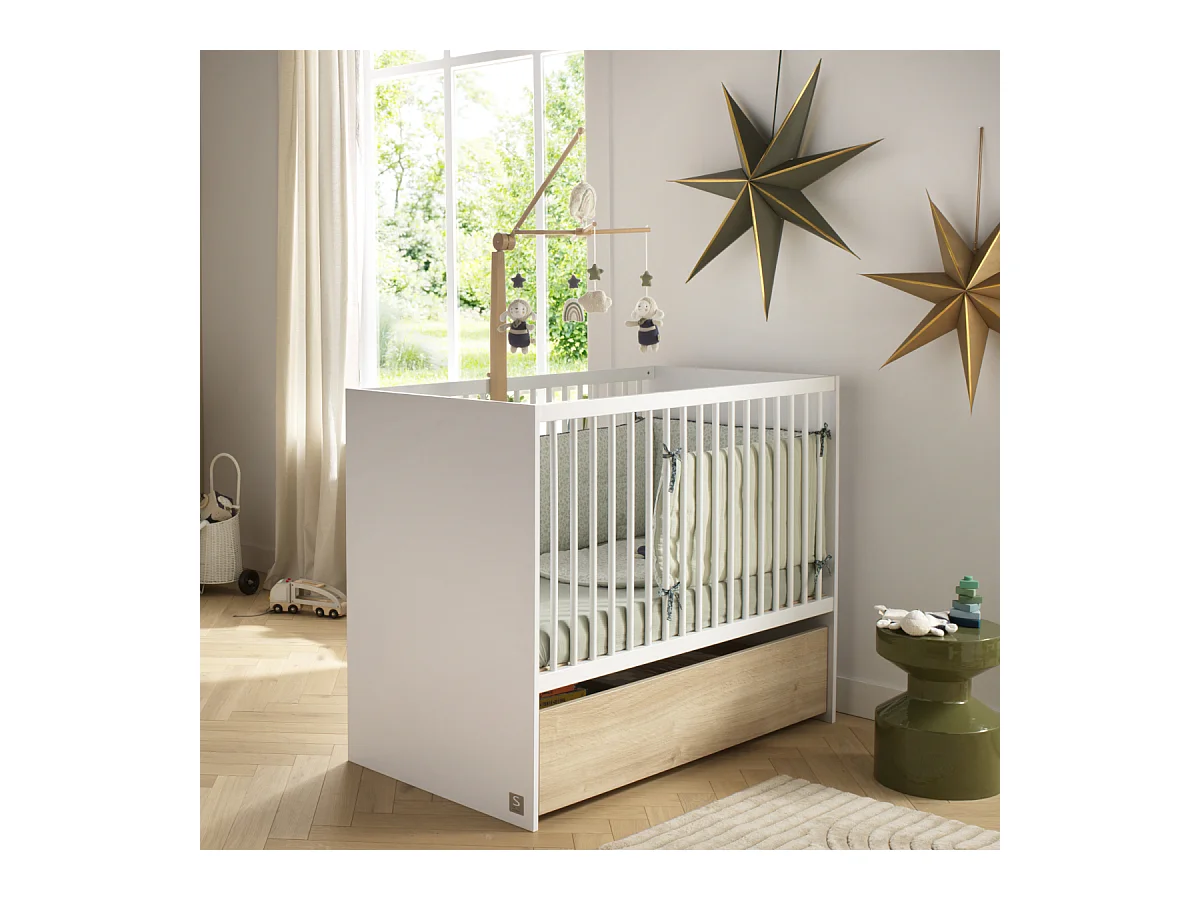 Lit bébé 120x60 à barreaux avec têtes en panneaux PALOMA - Sauthon