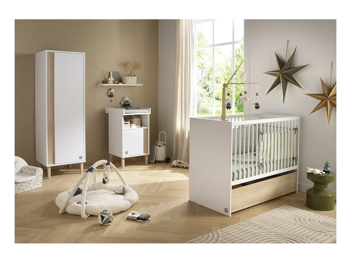 Lit bébé 120x60 à barreaux avec têtes en panneaux PALOMA - Sauthon