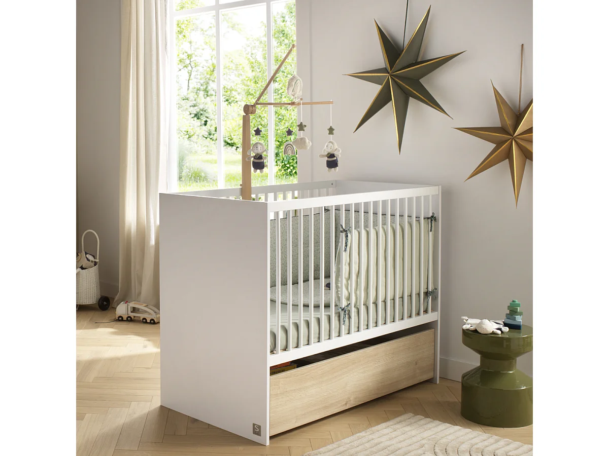 Lit bébé 120x60 à barreaux avec têtes en panneaux PALOMA - Sauthon