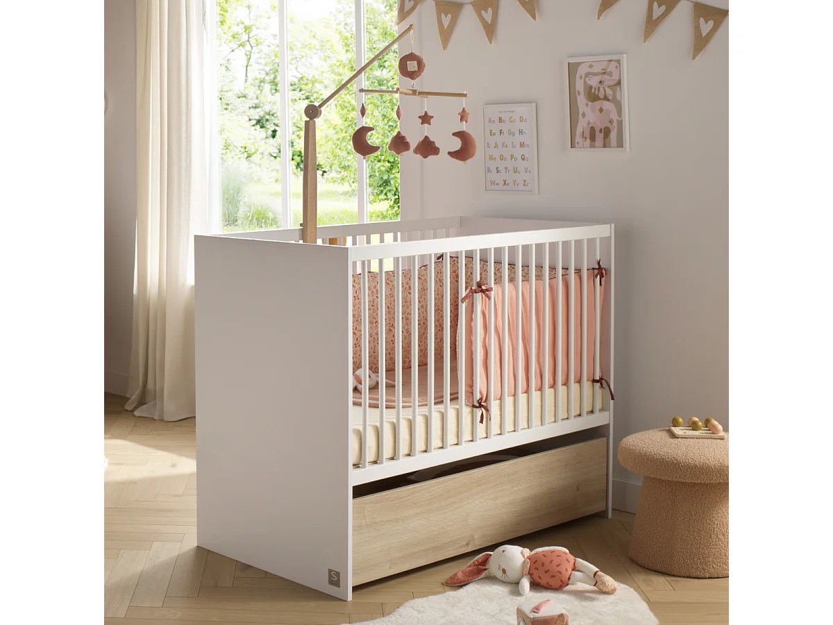 Lit bébé 120x60 à barreaux avec têtes en panneaux PALOMA - Sauthon