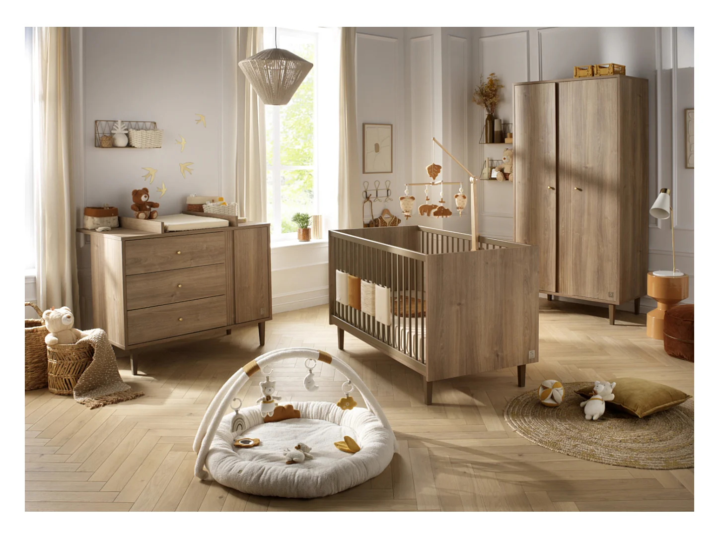 Ropa de cuna 140x70 - Little Big Bed decoración imitación madera