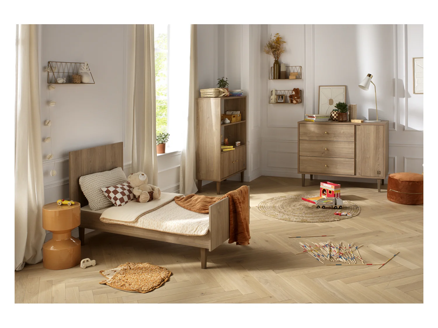 Ropa de cuna 140x70 - Little Big Bed decoración imitación madera