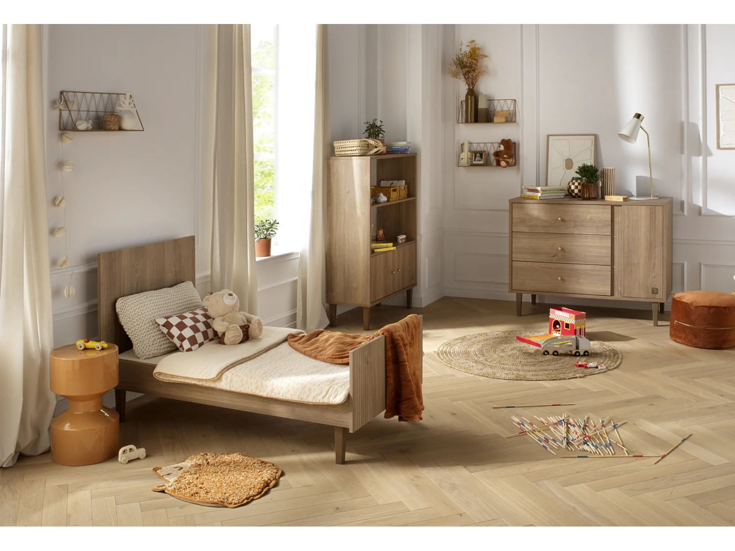 Ropa de cuna 140x70 - Little Big Bed decoración imitación madera