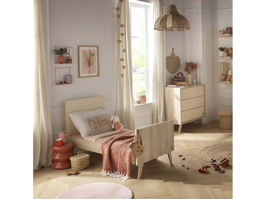 Chambre bébé évolutive Mélinée, Lit 140x70 évolutif et Commode à langer 3 tiroirs - Chêne sépia MELINEE - Sauthon