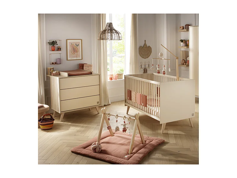 Chambre bébé évolutive Mélinée, Lit 140x70 évolutif et Commode à langer 3 tiroirs - Chêne sépia MELINEE - Sauthon