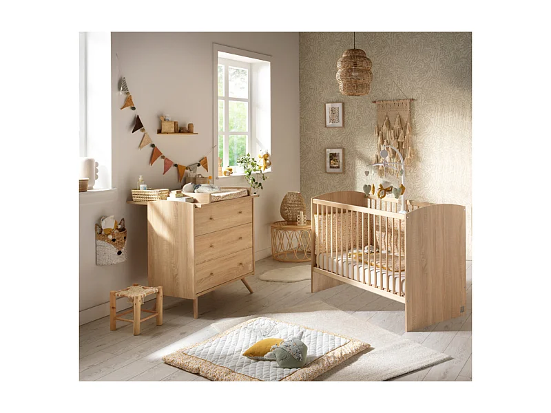Chambre bébé complète Access, Lit 120x60 et Commode à langer - Chêne doré ACCESS - Sauthon