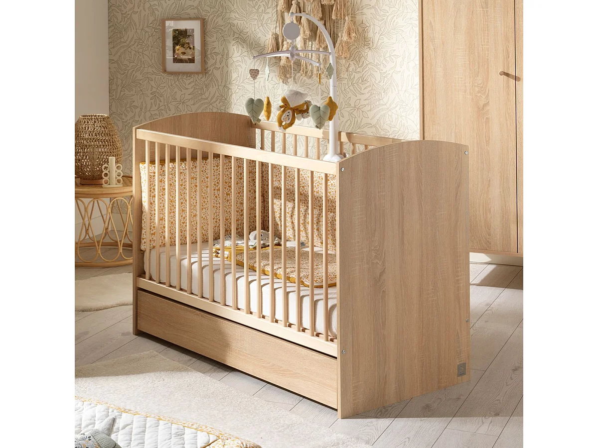 Chambre bébé complète Access, Lit 120x60 et Commode à langer - Chêne doré ACCESS - Sauthon