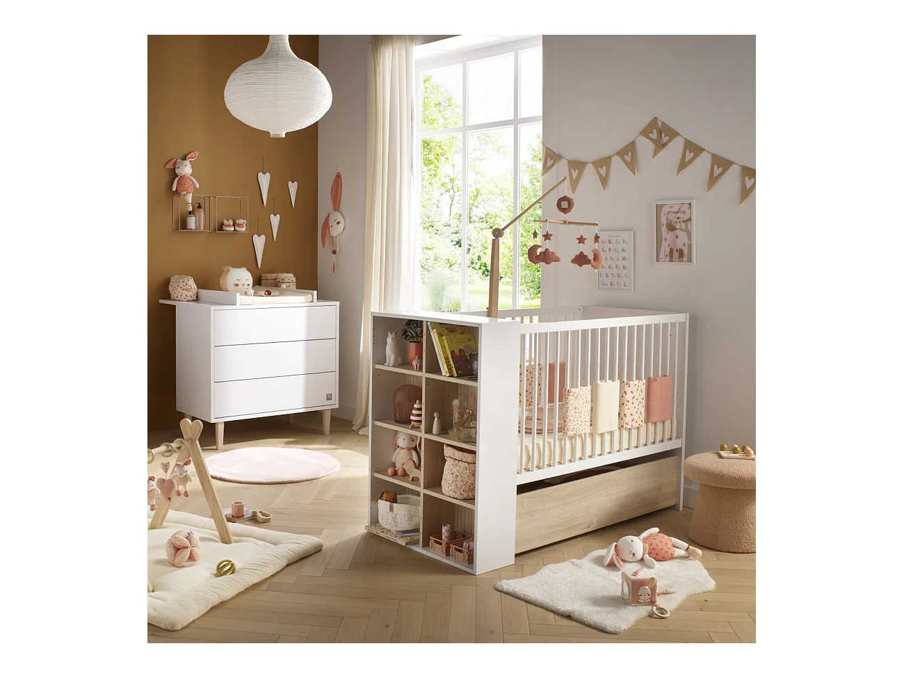 Chambre bébé évolutive Paloma, Lit 120x60 évolutif et Commode à langer 3 tiroirs - Chêne sépia PALOMA - Sauthon