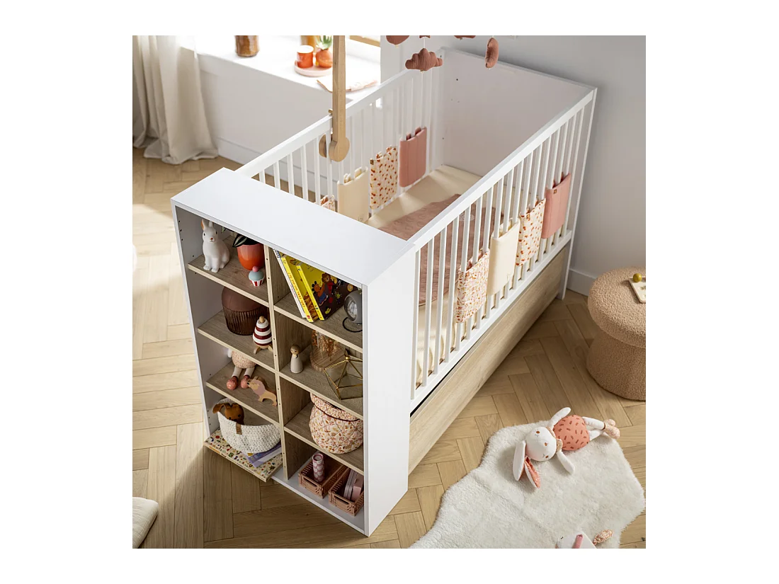 Chambre bébé évolutive Paloma, Lit 120x60 évolutif et Commode à langer 3 tiroirs - Chêne sépia PALOMA - Sauthon