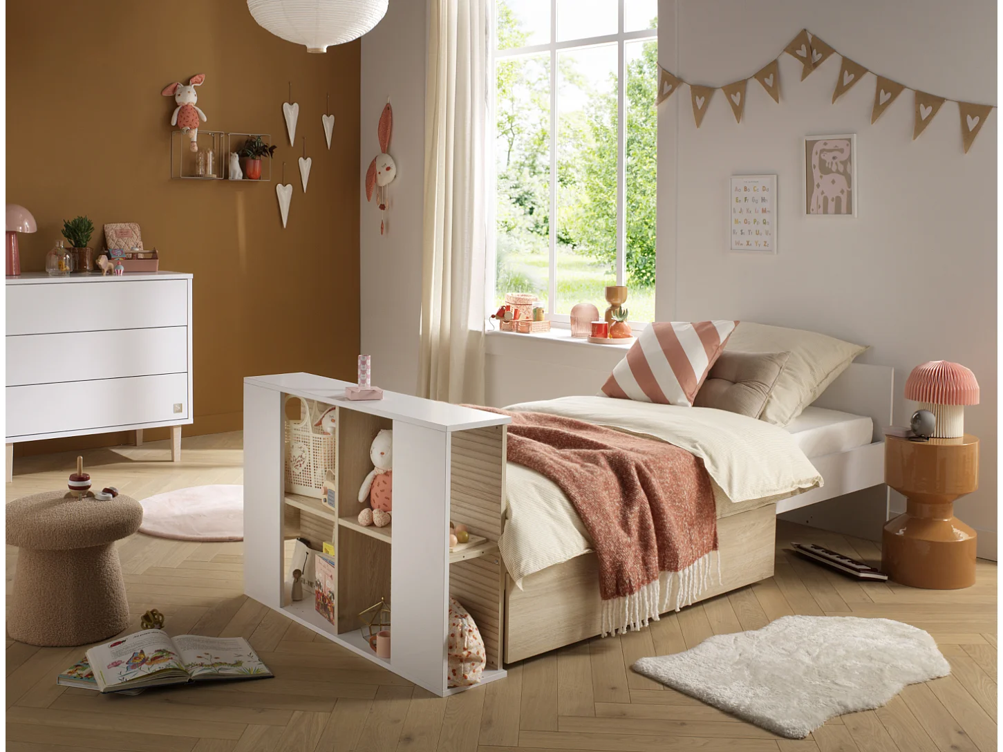 Chambre bébé évolutive Paloma, Lit 120x60 évolutif et Commode à langer 3 tiroirs - Chêne sépia PALOMA - Sauthon