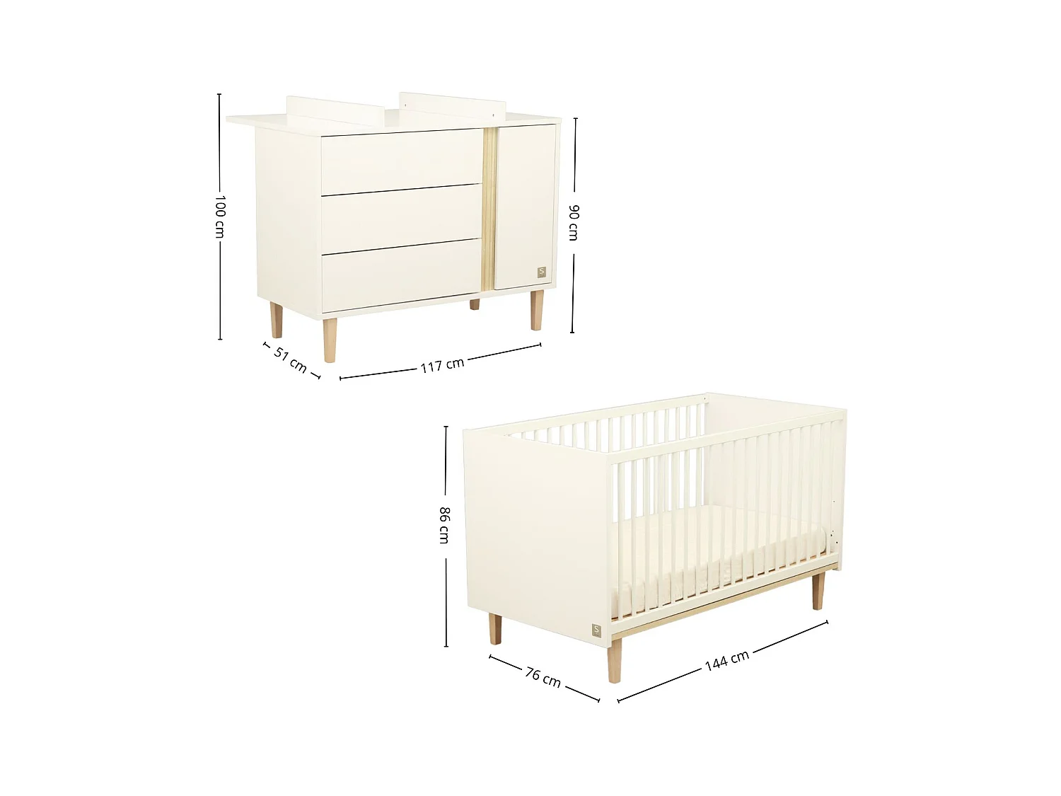 Chambre bébé évolutive Paloma, Lit 140x70 évolutif et Commode à langer 3 tiroirs et 1 porte - Chêne sépia PALOMA - Sauthon