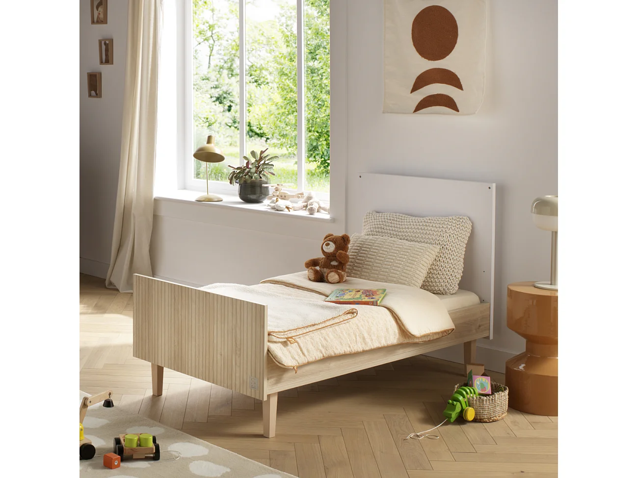 Chambre bébé évolutive Paloma, Lit 140x70 évolutif et Commode à langer 3 tiroirs et 1 porte - Chêne sépia PALOMA - Sauthon