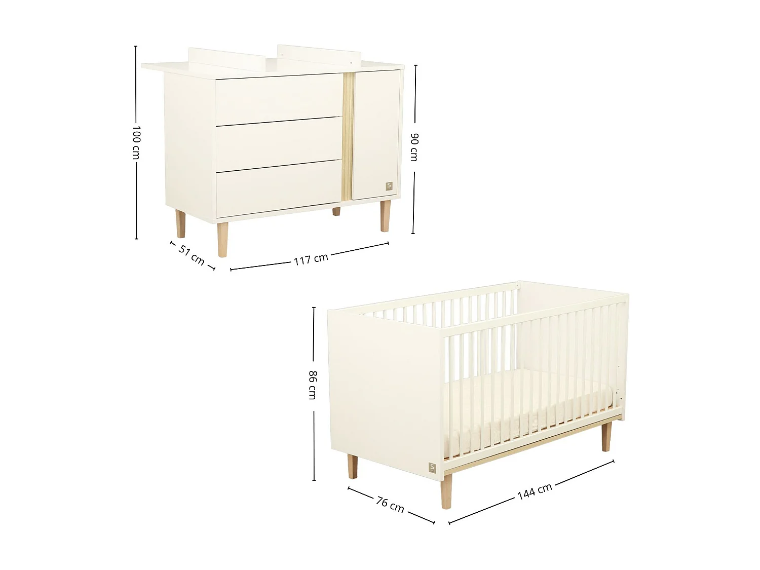 Chambre bébé évolutive Paloma, Lit 140x70 évolutif et Commode à langer 3 tiroirs et 1 porte - Chêne sépia PALOMA - Sauthon