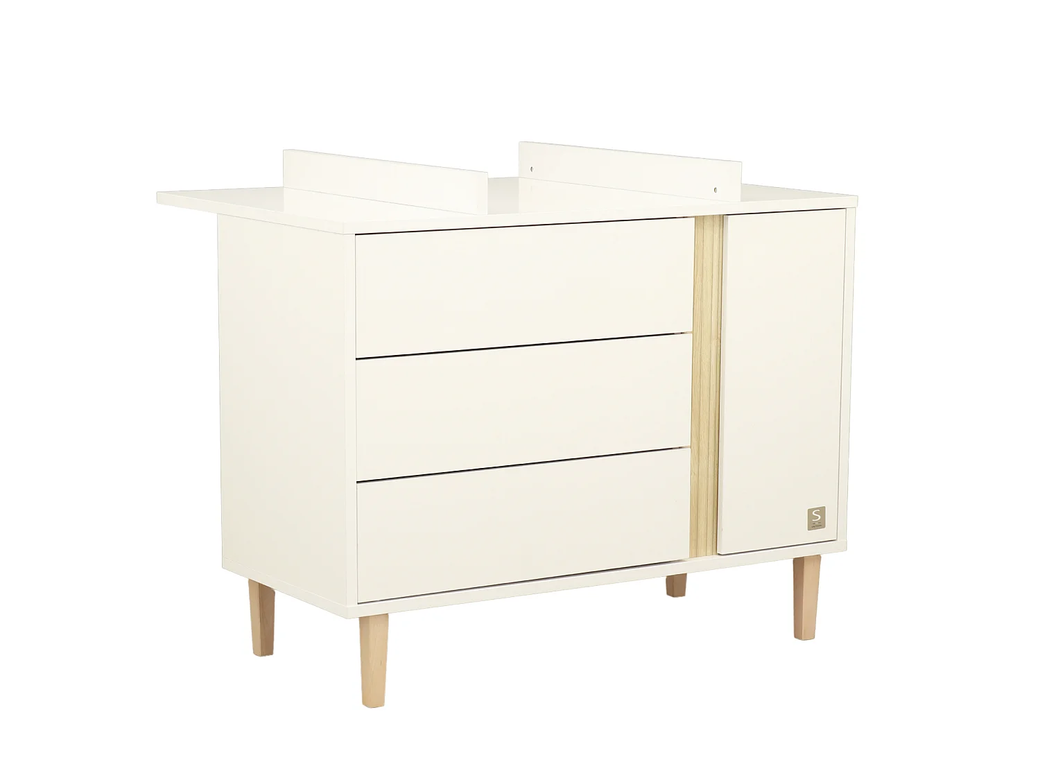 Chambre bébé évolutive Paloma, Lit 140x70 évolutif et Commode à langer 3 tiroirs et 1 porte - Chêne sépia PALOMA - Sauthon