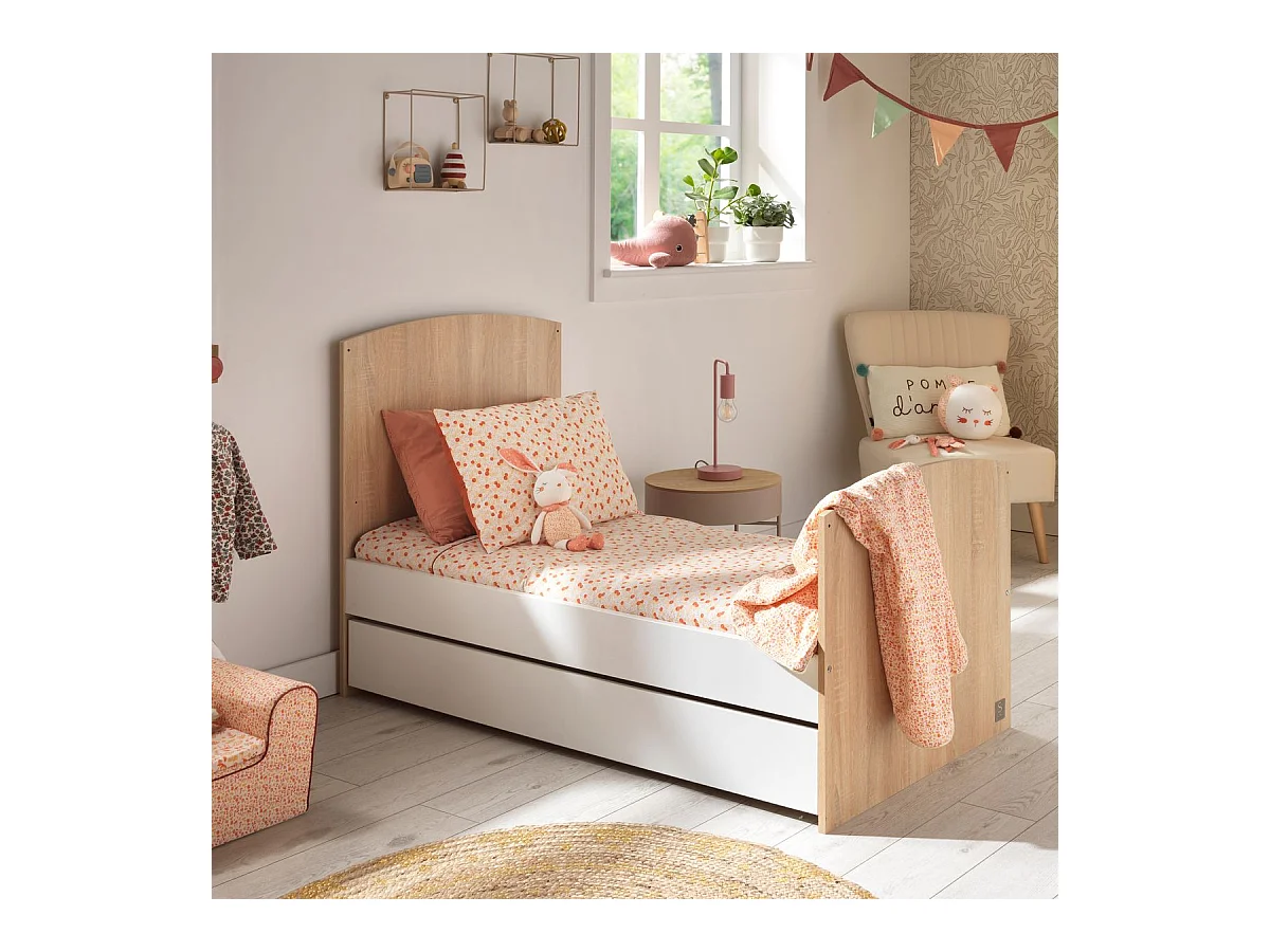 Chambre bébé évolutive Access, Lit 140x70 et Commode à langer - Chêne doré ACCESS - Sauthon