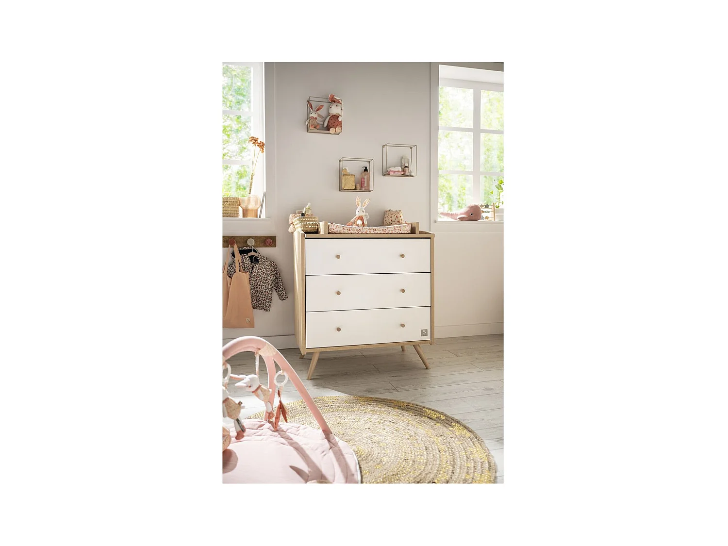 Chambre bébé évolutive Access, Lit 140x70 et Commode à langer - Chêne doré ACCESS - Sauthon