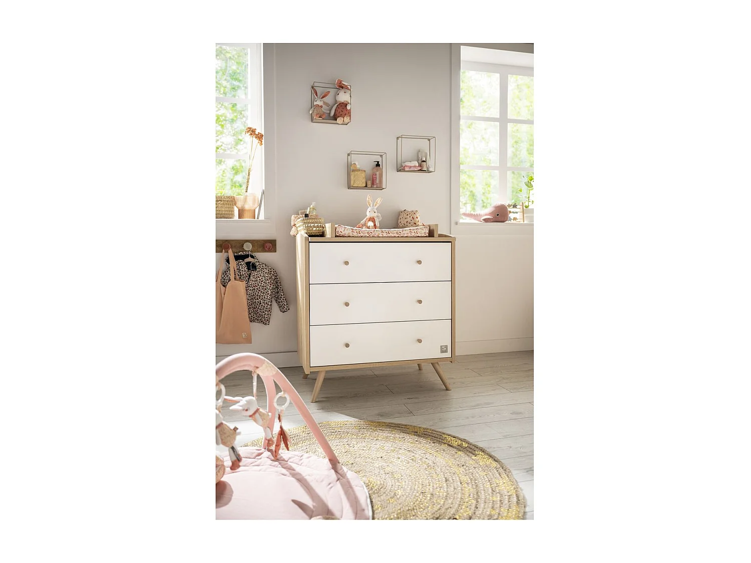 Chambre bébé évolutive Access, Lit 140x70 et Commode à langer - Chêne doré ACCESS - Sauthon