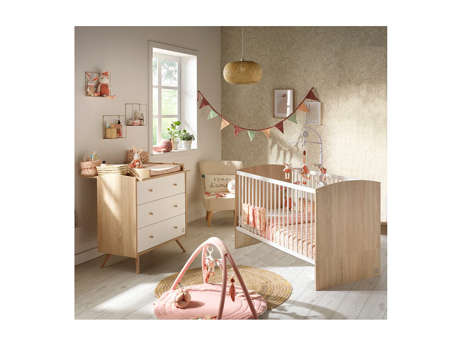 Access nursery, cama de 140x70cm y cómoda - Roble Dorado