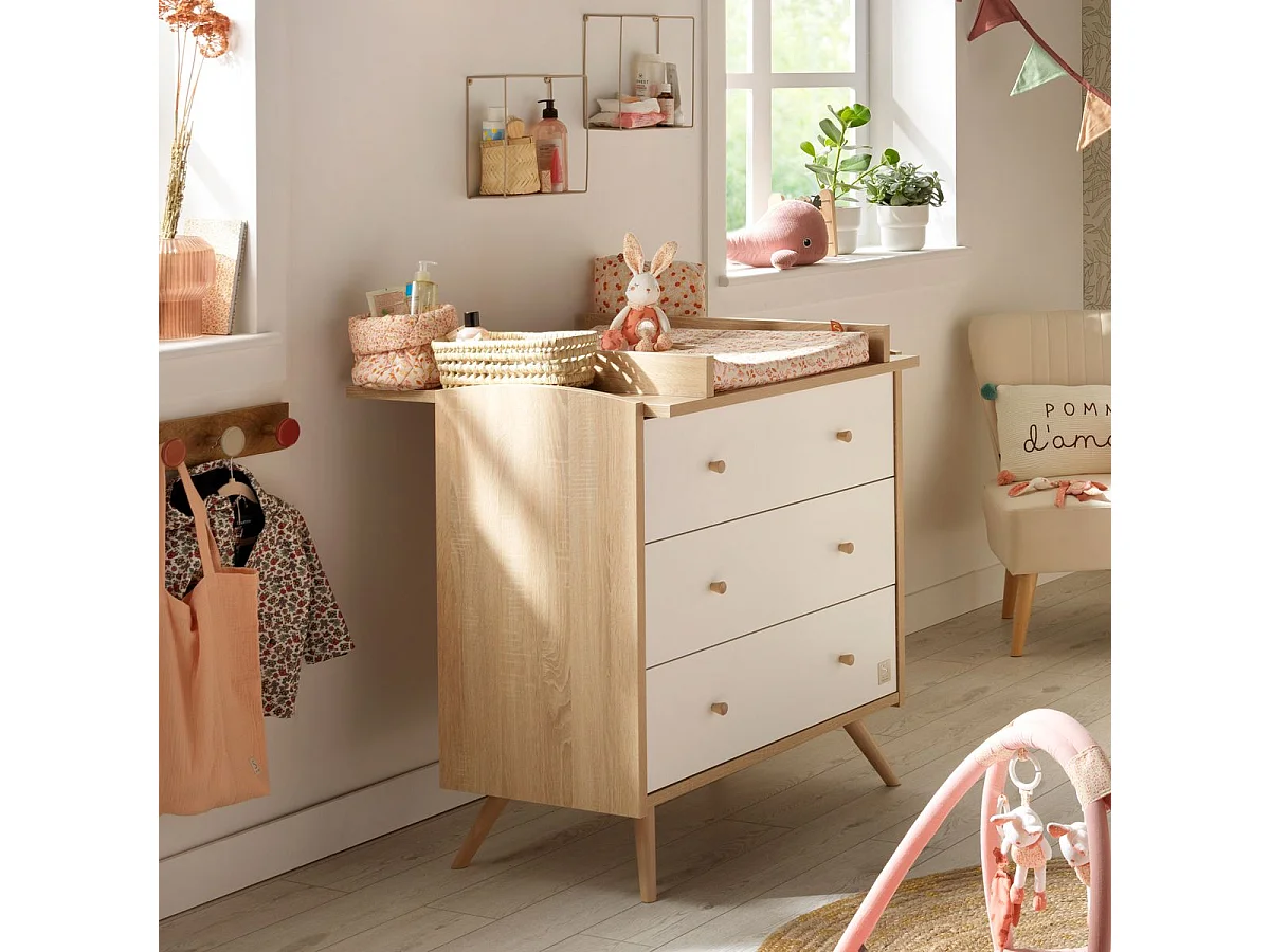 Chambre bébé évolutive Access, Lit 140x70 et Commode à langer - Chêne doré ACCESS - Sauthon