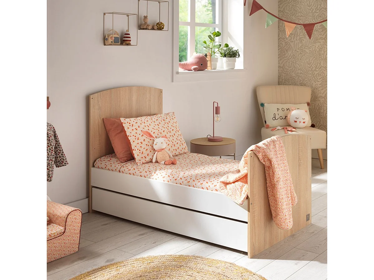 Chambre bébé évolutive Access, Lit 140x70 et Commode à langer - Chêne doré ACCESS - Sauthon