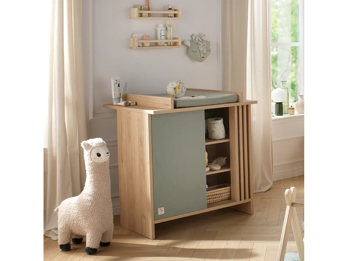 Chambre bébé évolutive Tokyo, Lit 140x70 évolutif et Commode à langer claustra - Chêne suave TOKYO - Sauthon