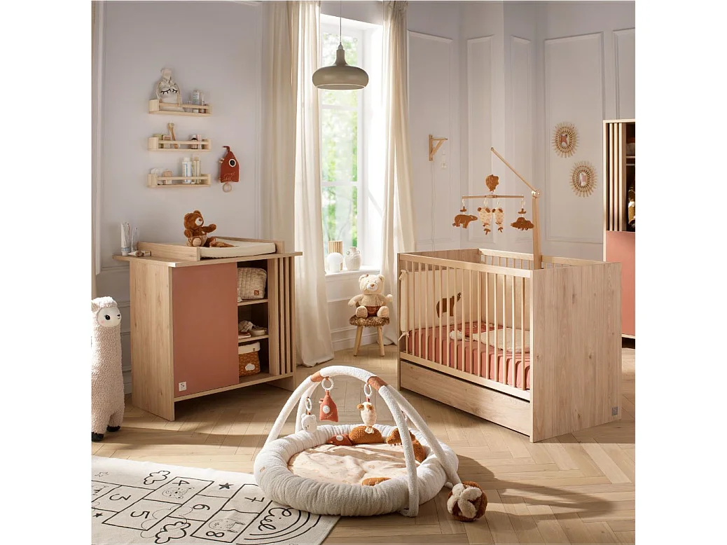 Cameretta completa Tokyo, letto 120x60cm e cassettiera Claustra - Chêne suave