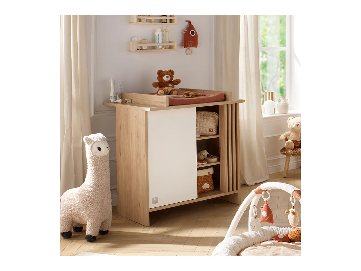 Chambre bébé complète Tokyo, Lit 120x60 et Commode à langer claustra - Chêne suave TOKYO - Sauthon