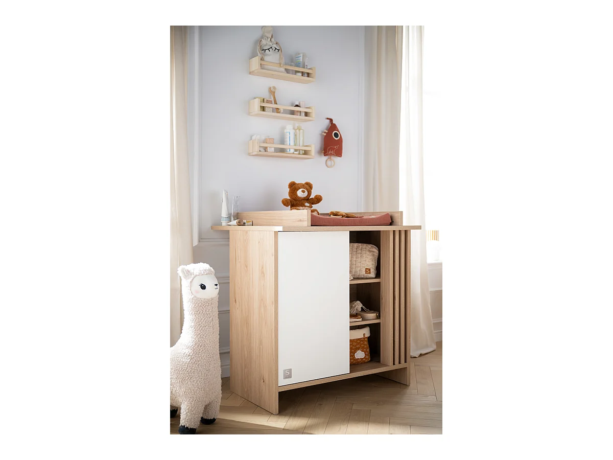 Chambre bébé complète Tokyo, Lit 120x60 et Commode à langer claustra - Chêne suave TOKYO - Sauthon