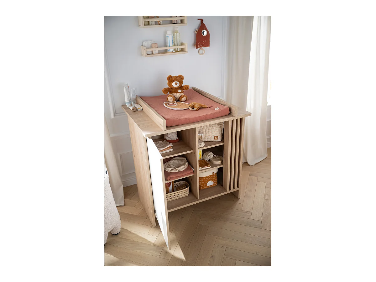 Chambre bébé complète Tokyo, Lit 120x60 et Commode à langer claustra - Chêne suave TOKYO - Sauthon