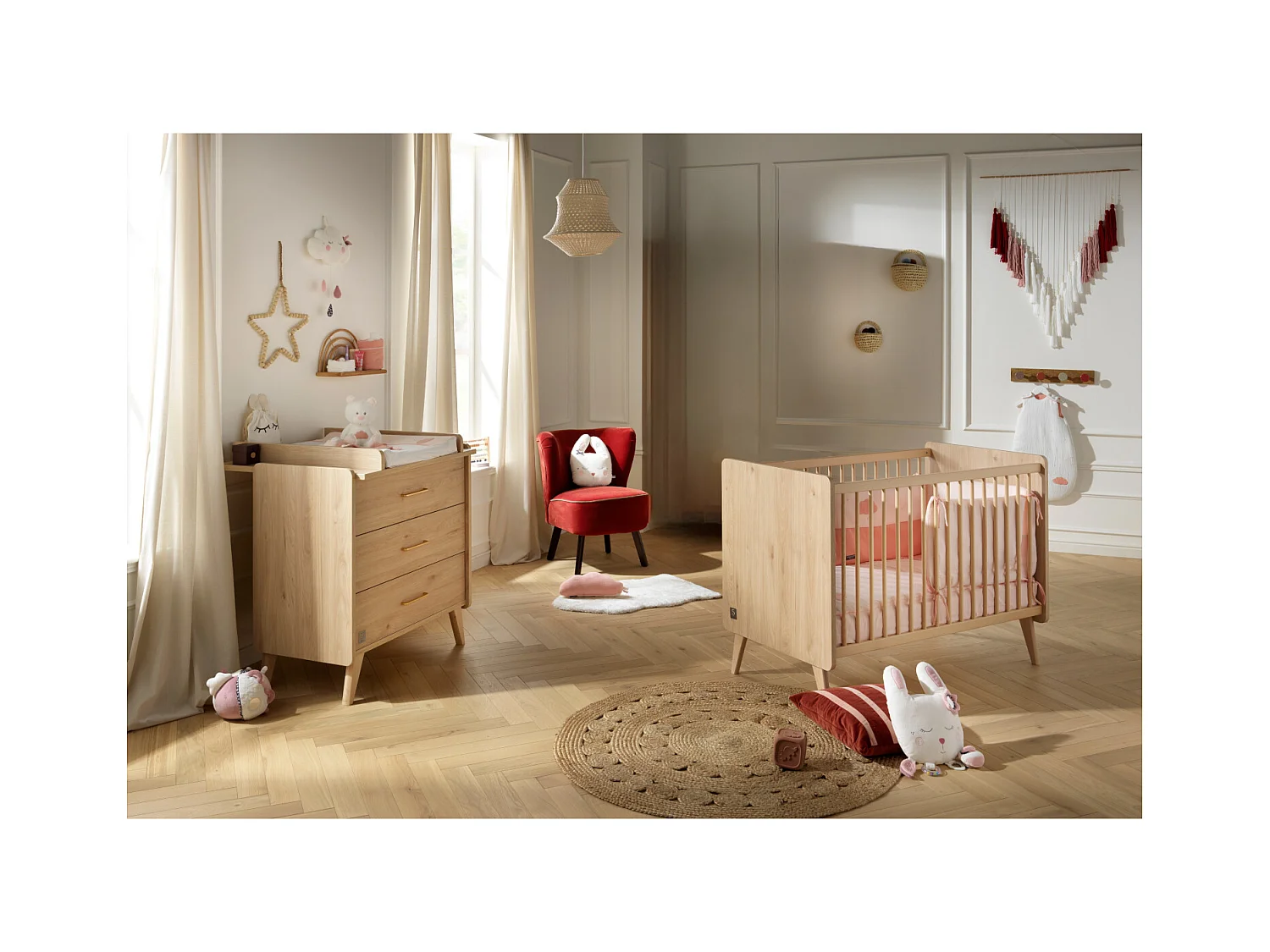 Chambre bébé complète Arty, Lit 120x60 et Commode à langer - Chêne suave ARTY - Sauthon