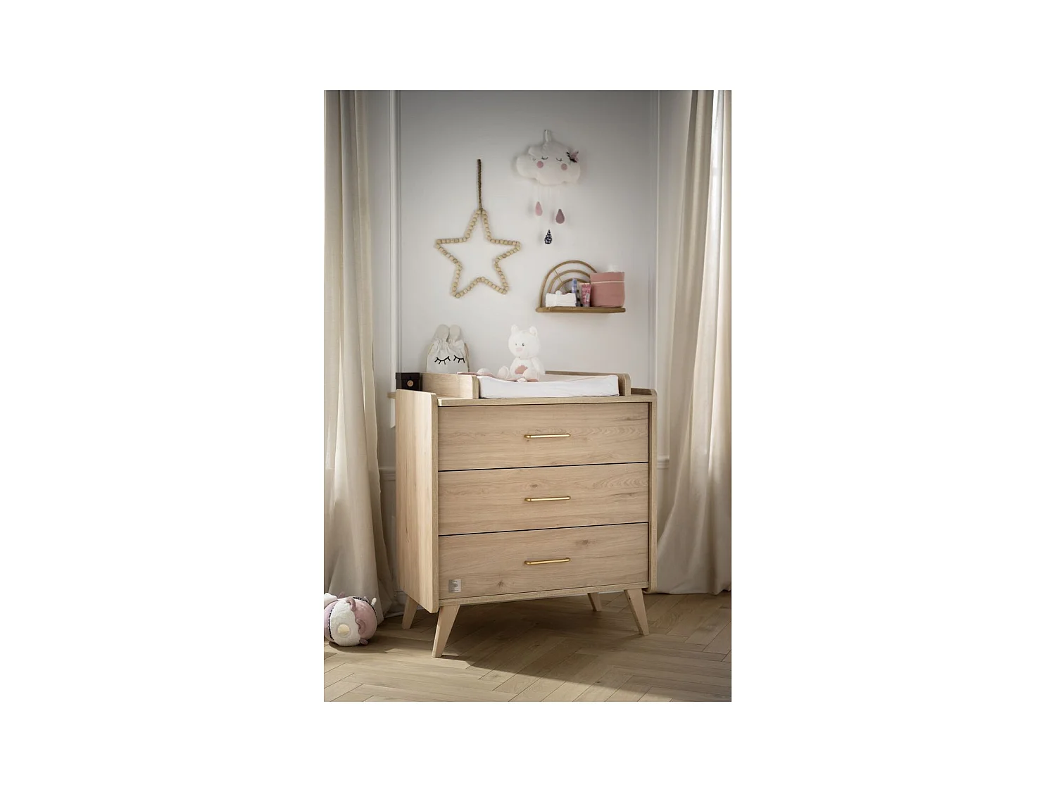 Chambre bébé complète Arty, Lit 120x60 et Commode à langer - Chêne suave ARTY - Sauthon