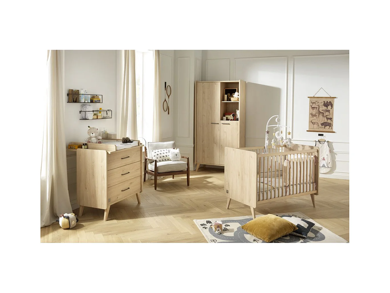 Chambre bébé complète Arty, Lit 120x60 et Commode à langer - Chêne suave ARTY - Sauthon