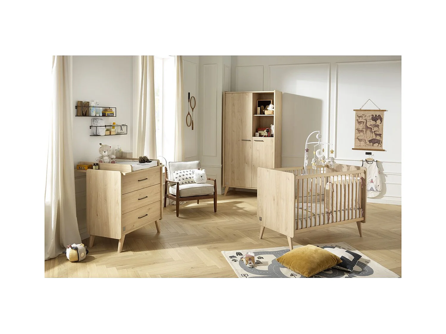 Chambre bébé complète Arty, Lit 120x60 et Commode à langer - Chêne suave ARTY - Sauthon